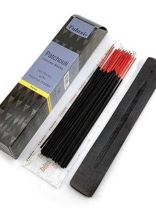 Patchouly 40 stiks with incense holder (благовония 40 штук с деревянной подставкой)(tulasi)