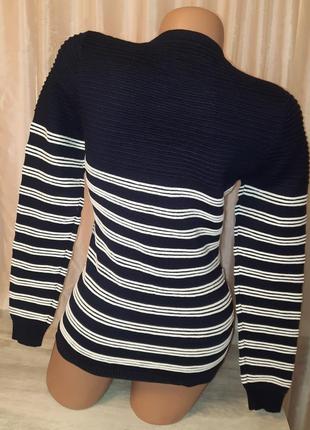 Морская полоса 💙🤍48 46 44 42 р. хлопок полоска кофта размеры синий цвет кофточка свитер вязка классика качество супер3 фото