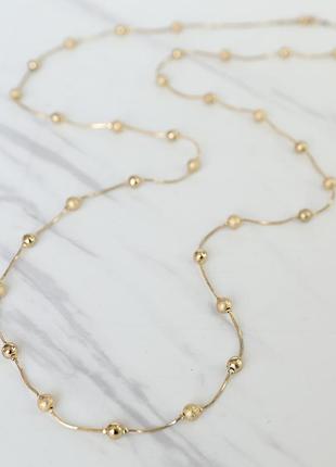 Колье цепь с бусинами глянец мат золотистое длинное