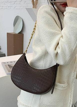 Міні-сумка клатч, жіноча сумка крос-боді, маленька сумочка через плече для дівчат крокодил темно-коричневий3 фото
