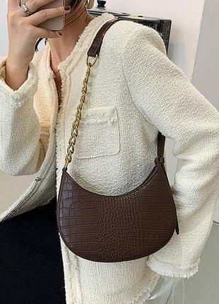Міні-сумка клатч, жіноча сумка крос-боді, маленька сумочка через плече для дівчат крокодил темно-коричневий4 фото