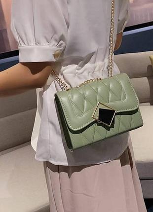 Жіноча міні сумочка клатч на ланцюжку, маленька сумка через плече зелений3 фото