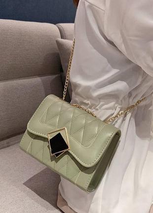 Жіноча міні сумочка клатч на ланцюжку, маленька сумка через плече зелений2 фото