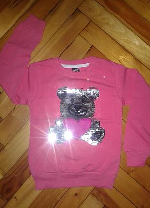 Батник,кофта пайетки-перевертыши, для девочки 1-8 лет,2х нитка с начесом,турция.