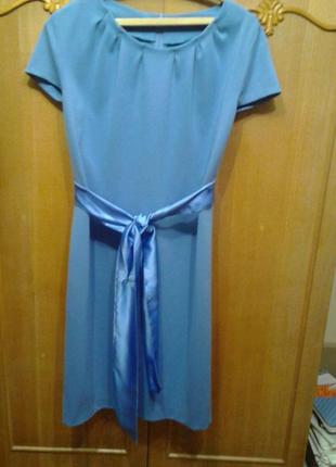 Голубое трикотажное платье1 фото