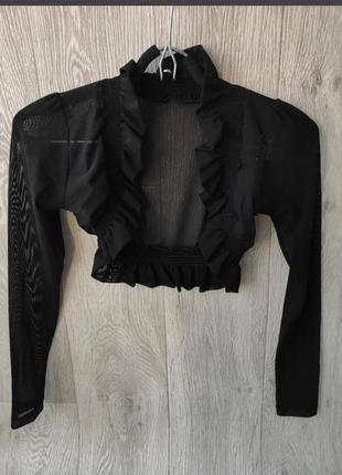 Болеро сеточкой плечи чорная кофта рукава элегантные плечи2 фото