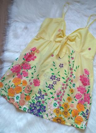 Свободный лимонный желтый топ маечка в яркие цветы fishbone, можно для беременных
