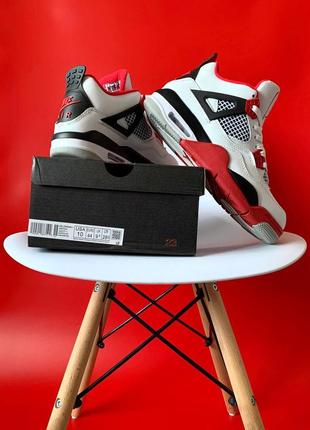 Кросівки nike air jordan 4 retro white-red9 фото