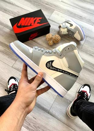 Кросівки nike air jordan 1 silver+dior3 фото