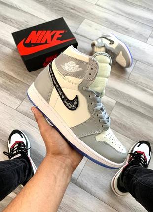 Кросівки nike air jordan 1 silver+dior2 фото