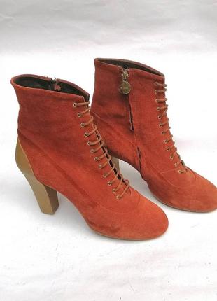 Стильные необычные замшевые ботинки на шнуровке geox, терракот, замша