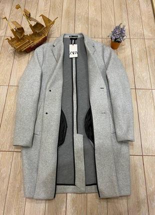 Мужское пальто zara, длинное светло серое пальто, осеннее пальто, демисезонное пальто, зима