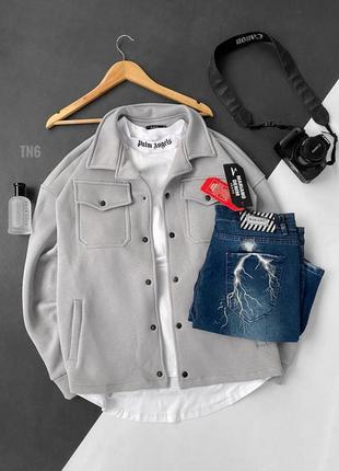 Чоловічий світло-сірий теплий бомбер на флісі модна чоловіча легка куртка чудової якості1 фото