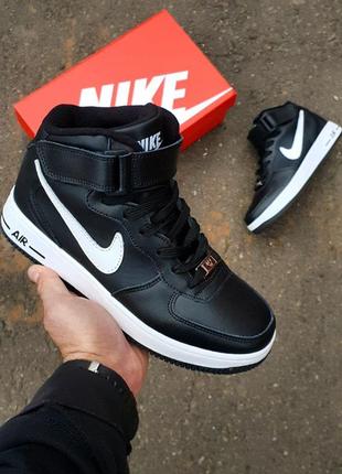 Кросівки жіночі на флісі nike air force mid utility•black white•