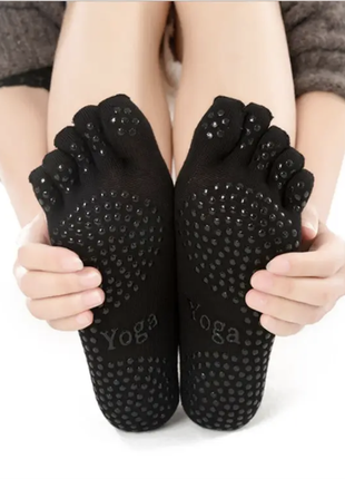 Шкарпетки для йоги п'ять пальців 36-38 чорний1 фото