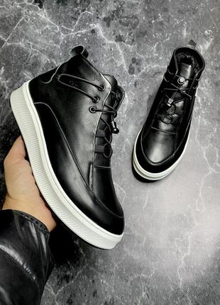 Зимние мужские кроссовки gross black white (мех) 40-41-43-45