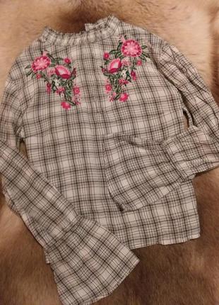Блуза в клетку с вышивкой (38)