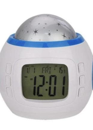 Музичний нічник-проектор зоряне небо 1038 з годинником та будильником.2 фото