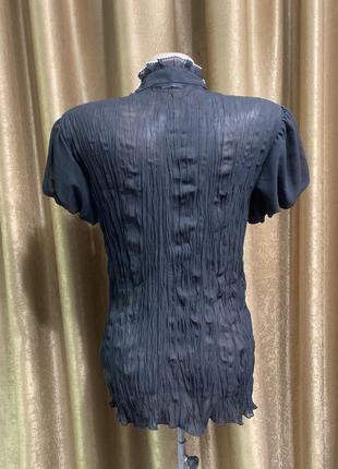 Трендовая чёрная шёлковая блузка волан xanaka с пышным рукавом фонарик размер s/m/ l5 фото