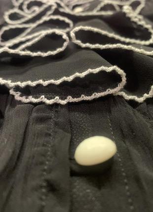 Трендовая чёрная шёлковая блузка волан xanaka с пышным рукавом фонарик размер s/m/ l7 фото