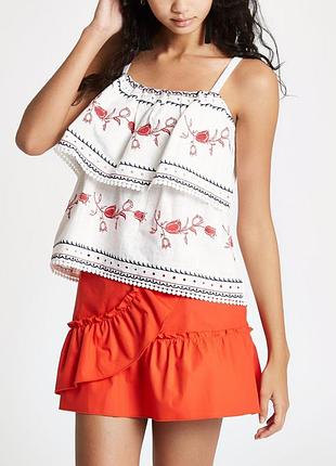 Коттоновая майка з елементами вишивки river island(розмір 14)