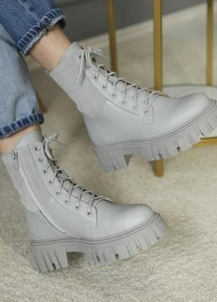 Теплі жіночі черевики на зиму,берці,берци шкіряні сірі зимові (зима 2022-2023) для жінок,стильні,зручні,комфортні