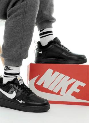 Мужские кожаные кроссовки с мехом nike air force winter tm#найк