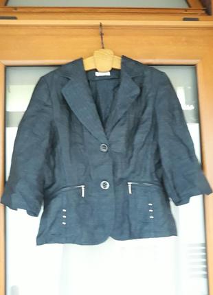 Темно-синий льняной жакет