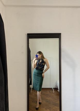 Темно-зелена шкіряна замшева міді-спідниця collection leder leather pean betty barclay