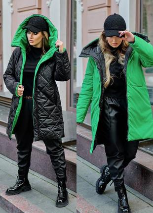 Яскрава двостороння жіноча куртка з капюшоном еврозима1 фото
