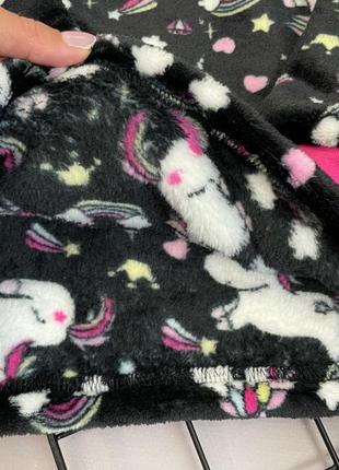 Тепла махрова піжама для дівчинки з єдинорогом, плюшевый комплект велсофт единорожка, тёплая пижама плюш с манжетами3 фото
