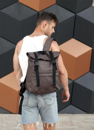 Мужской вместительный и удобный рюкзак ролл sambag rolltop milton - коричневый нубук5 фото