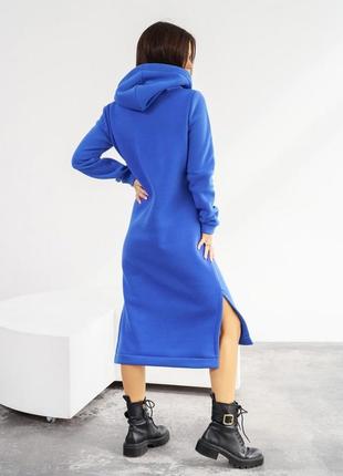 Синя утеплена флісом сукня з капюшоном2 фото