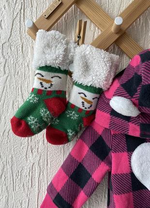 Набір флісовий чоловічок-ромпер і носочки новорічні4 фото