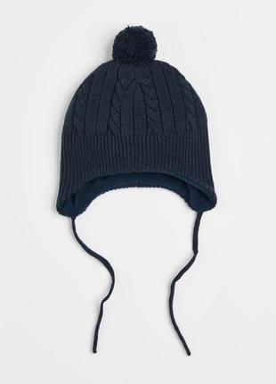 Шапка h&m на завязках на флисовой подкладке 6-12 мес 46-48 объем 1-2 года 49-50 объем теплая шапка