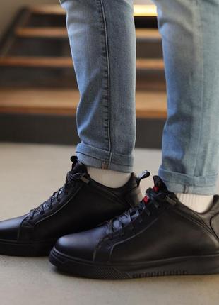 Теплі черевики спортивні,кеди шкіряні чорні зимові чоловічі (зима 2022-2023) для чоловіків,зручні,комфортні,стильні2 фото
