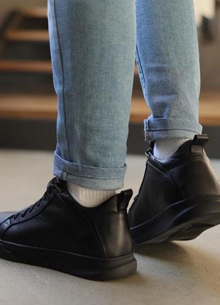 Теплі черевики спортивні,кеди шкіряні чорні зимові чоловічі (зима 2022-2023) для чоловіків,зручні,комфортні,стильні6 фото