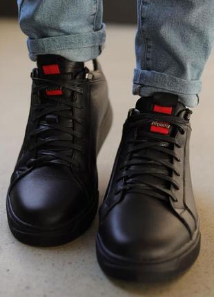 Теплі черевики спортивні,кеди шкіряні чорні зимові чоловічі (зима 2022-2023) для чоловіків,зручні,комфортні,стильні3 фото