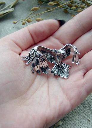 Объемная брошь орел в форме птицы. цвет серебро3 фото
