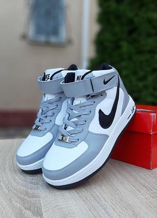 Чоловічі зимові кросівки nike air force 1 high grey white black