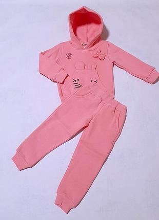 Теплый костюм тринить на флисе розовый для девочки 2-3-4-5 лет. зима.