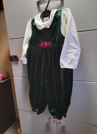 Святковий велюровий костюмчик смарагдового кольору - на 6-12 мес.1 фото