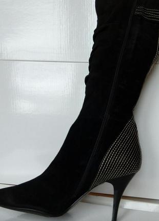 Жіночі черевики ботфорти на підборах натуральна замша3 фото