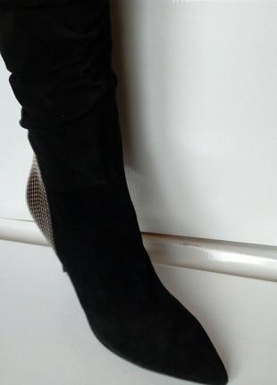 Жіночі черевики ботфорти на підборах натуральна замша5 фото
