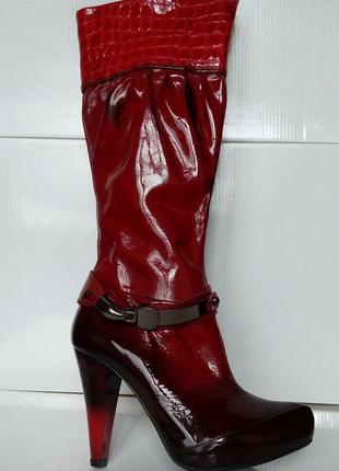 Жіночі черевики на підборах червоні натуральний лак2 фото