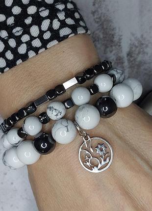 Сет браслетів "кам'яне дерево" з кахолонгу та гематиту