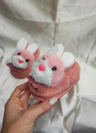 Капці дитячі з штучним хутром, тапочки кімнатні для дівчинки