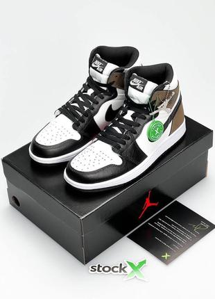 Мужские кроссовки nike air jordan  high black white khaki#найк