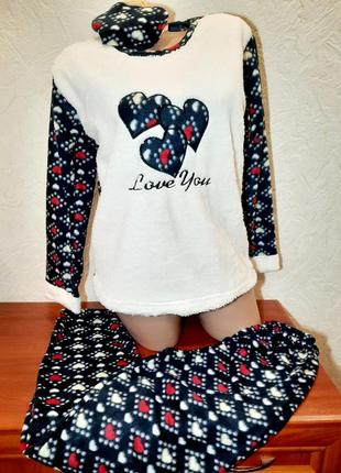 Пижама махра❤🖤 m l xl 2xl xxl 44 46 48 50 52 р. махровая теплая зима осень женская одежда для сна домашняя белье флис размеры набор костюм