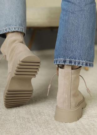 Теплые женские ботинки на зиму, берцы, берцы замшевые бежевые зимние (зима 2022-2023) для женщин, стильные, удобные, комфортные6 фото